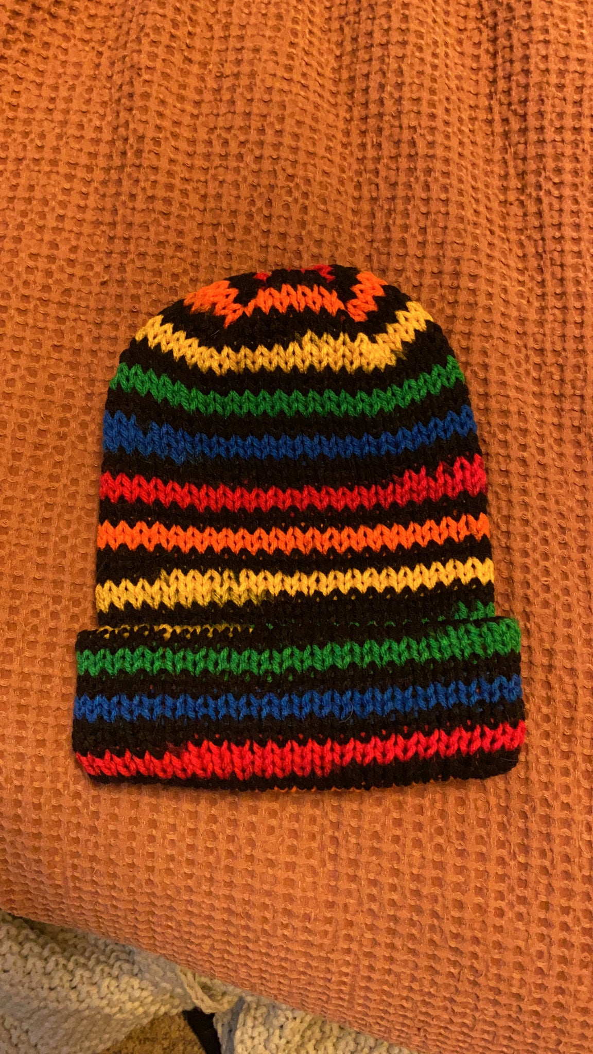Adult Knit Hat - Black with Rainbow